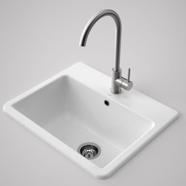 Cubus Laundry Vanity Basin 1TH | Caroma - Hera Bathware X Caroma 897315W | Gloss White1 Tap