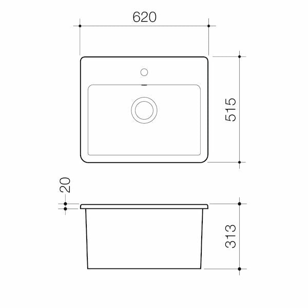 Cubus Laundry Vanity Basin 1TH | Caroma - Hera Bathware X Caroma 897315W | Gloss White1 Tap