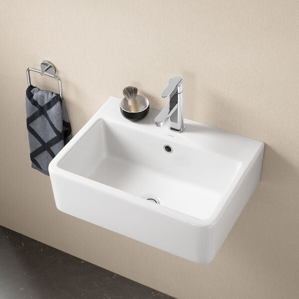 Cubus Wall Basin 1TH | Caroma - Hera Bathware X Caroma 633615W | Gloss White1 Tap