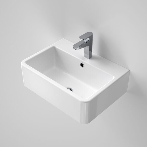 Cubus Wall Basin 1TH | Caroma - Hera Bathware X Caroma 633615W | Gloss White1 Tap