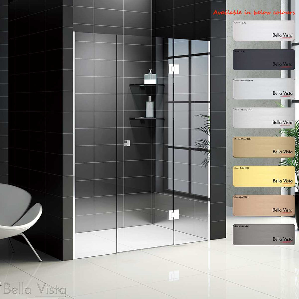 Custom Fully Frameless Shower Screen 2000mm - Hinge Door - Front Only - Multiple Sizes - Hera Bathware700 - 1200mmChrome