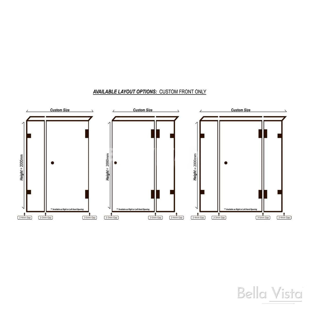 Custom Fully Frameless Shower Screen 2000mm - Hinge Door - Front Only - Multiple Sizes - Hera Bathware700 - 1200mmChrome