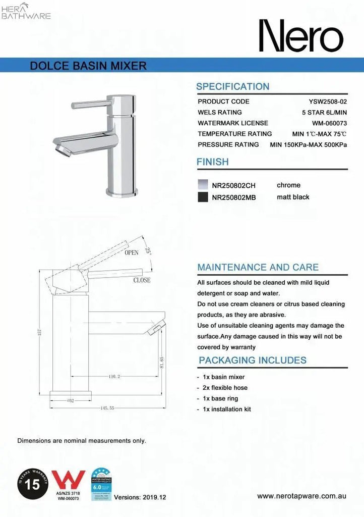 DOLCE Basin Mixer Stylish Spout - Hera BathwareBrushed Nickel