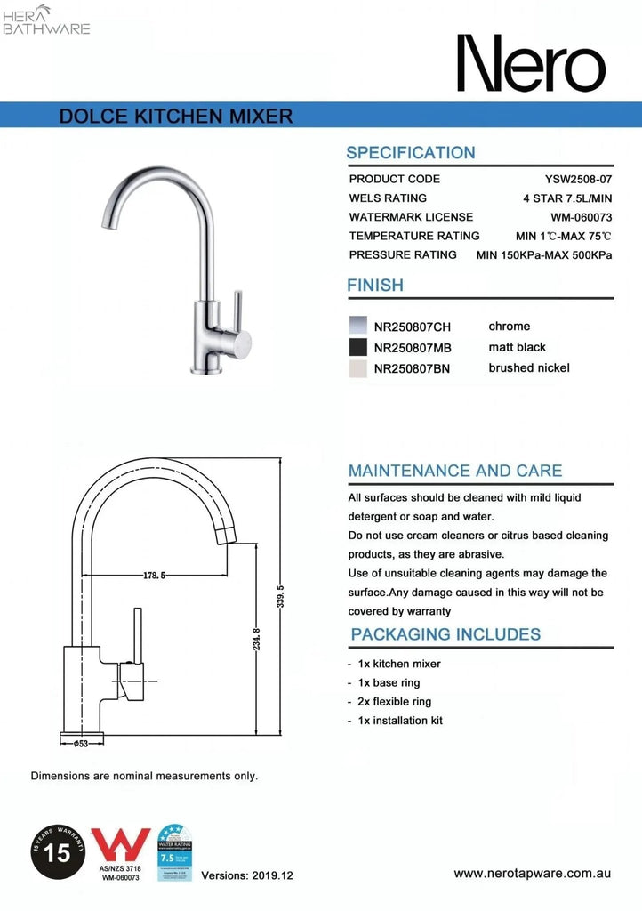 DOLCE Gooseneck Kitchen Mixer - Hera BathwareBrushed Nickel