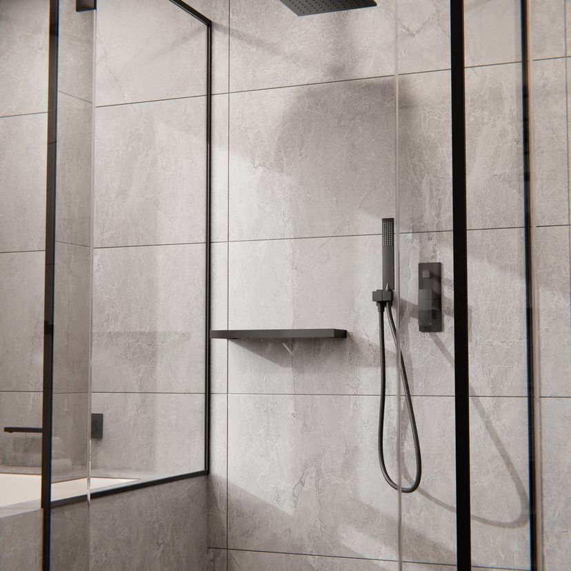 Nero Vibe Square Shower on Bracket Slim- Matte Black or Chrome | Hera Bathware