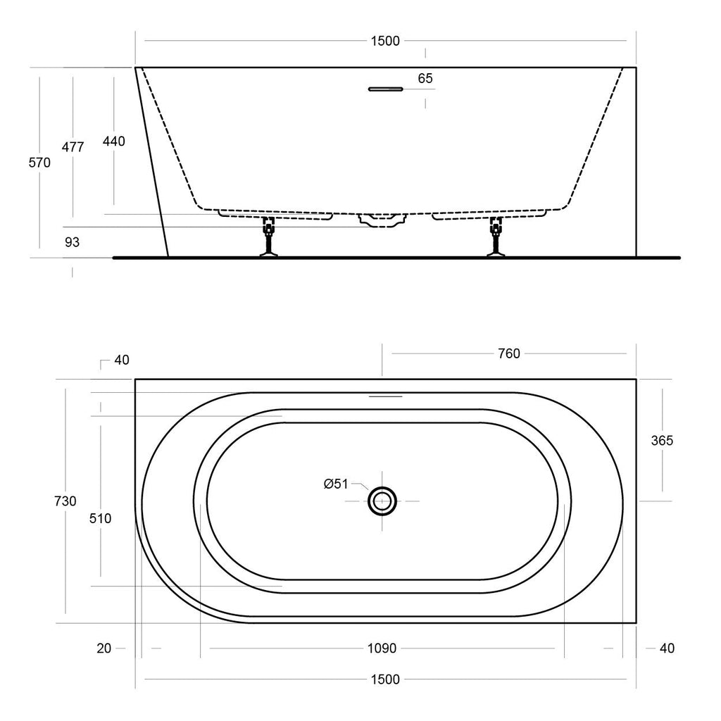 Eco Bath Tub Back to Wall & Corner Bath | Oceano - Hera Bathware1400mmRight Hand Option