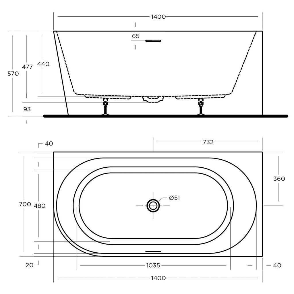 Eco Bath Tub Back to Wall & Corner Bath | Oceano - Hera Bathware1400mmRight Hand Option