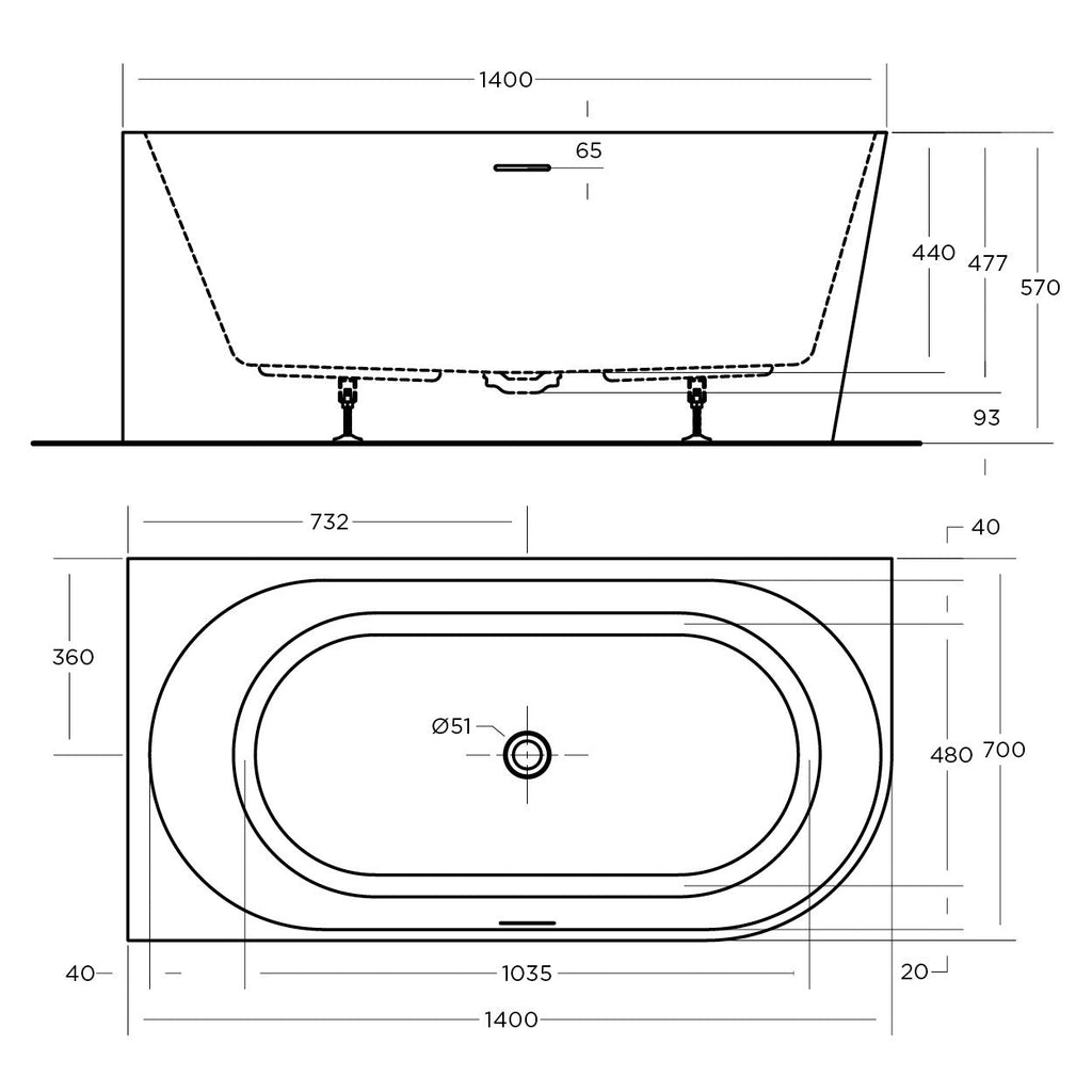 Eco Bath Tub Back to Wall & Corner Bath | Oceano - Hera Bathware1400mmRight Hand Option
