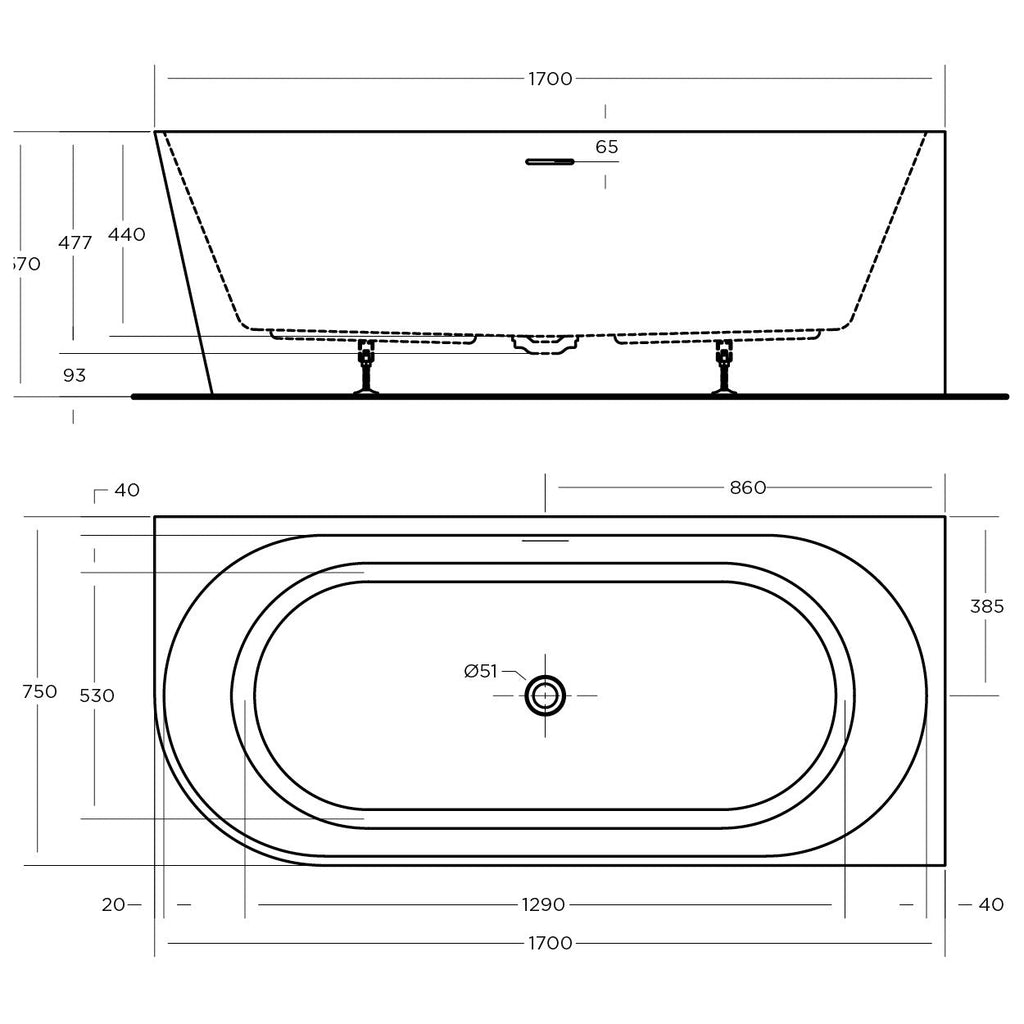 Eco Bath Tub Back to Wall & Corner Bath | Oceano - Hera Bathware1400mmRight Hand Option