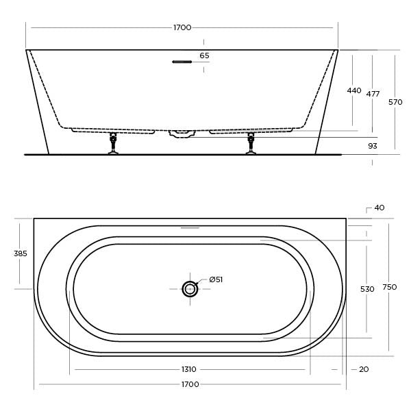 Eco Bath Tub Back to Wall & Corner Bath | Oceano - Hera Bathware1400mmRight Hand Option