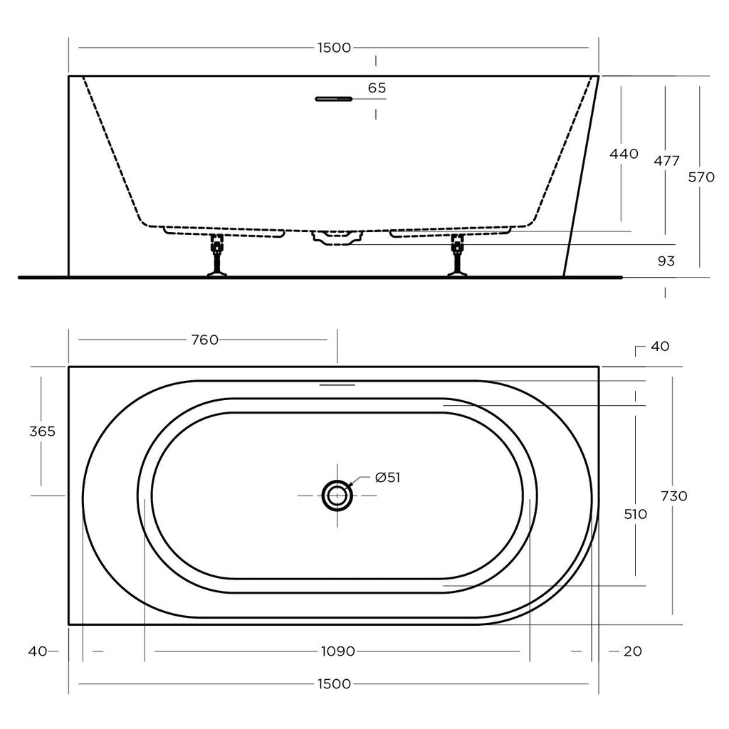 Eco Bath Tub Back to Wall & Corner Bath | Oceano - Hera Bathware1400mmRight Hand Option