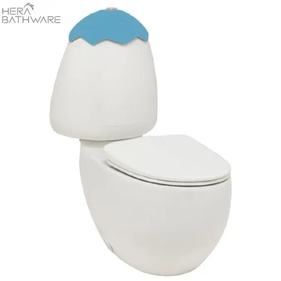 Egg Junior Close Coupled Suite, Blue Cistern Lid, Extended Pan Connector - Hera Bathware