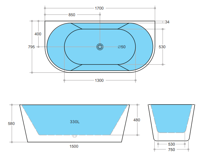 Elivia Back to Wall Bathtub - Matte Black | Ceto - Hera Bathware X KDK Bathware MBBT - 10 - 1500 | Matte Black1500mm