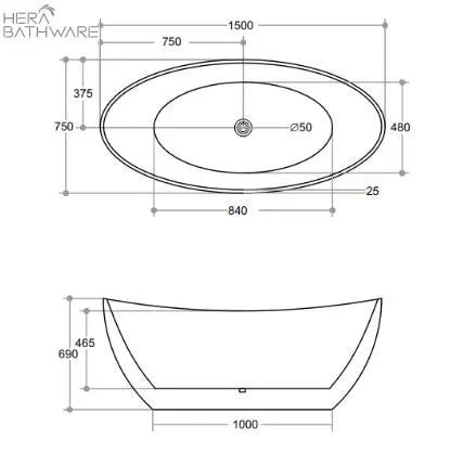 Evie Free Standing Bathtub - Matte Black - Hera BathwareMatte Black1500mm