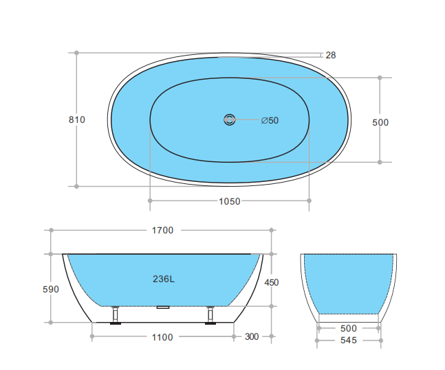 Evis Free Standing Bathtub - Matte Black - Hera BathwareMatte Black1500mm