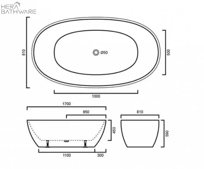Evis Free Standing Bathtub - Matte Black - Hera BathwareMatte Black1500mm