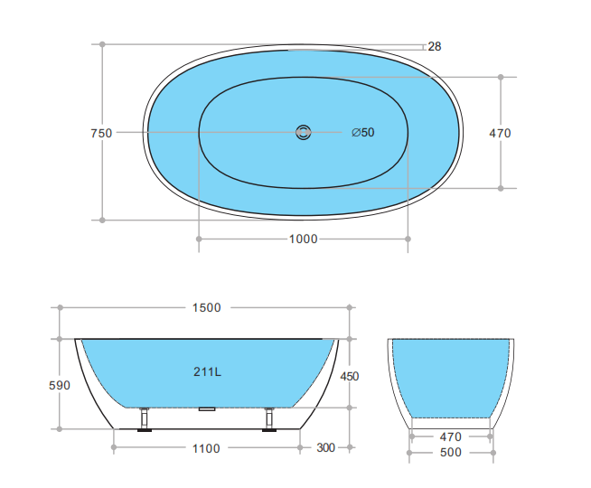 Evis Free Standing Bathtub - Matte Black - Hera BathwareMatte Black1500mm