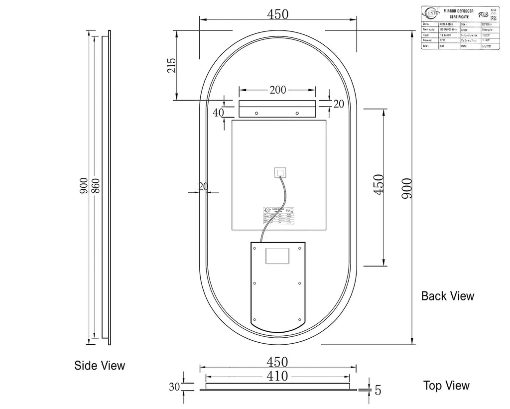 BNK NOOSA LED OVAL TUFFI GLASS MIRROR 900X450MM* ANTI FOG | Hera Bathware