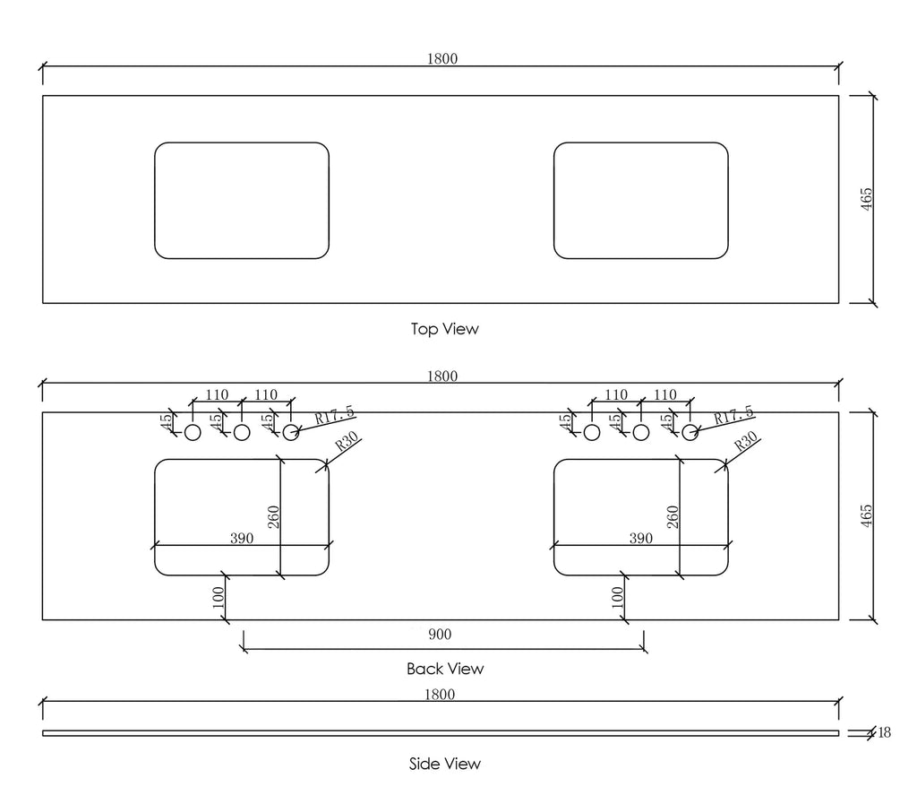 Otti Australia | Bench top with undermounted basin 1800mm selections - Hera Bathware