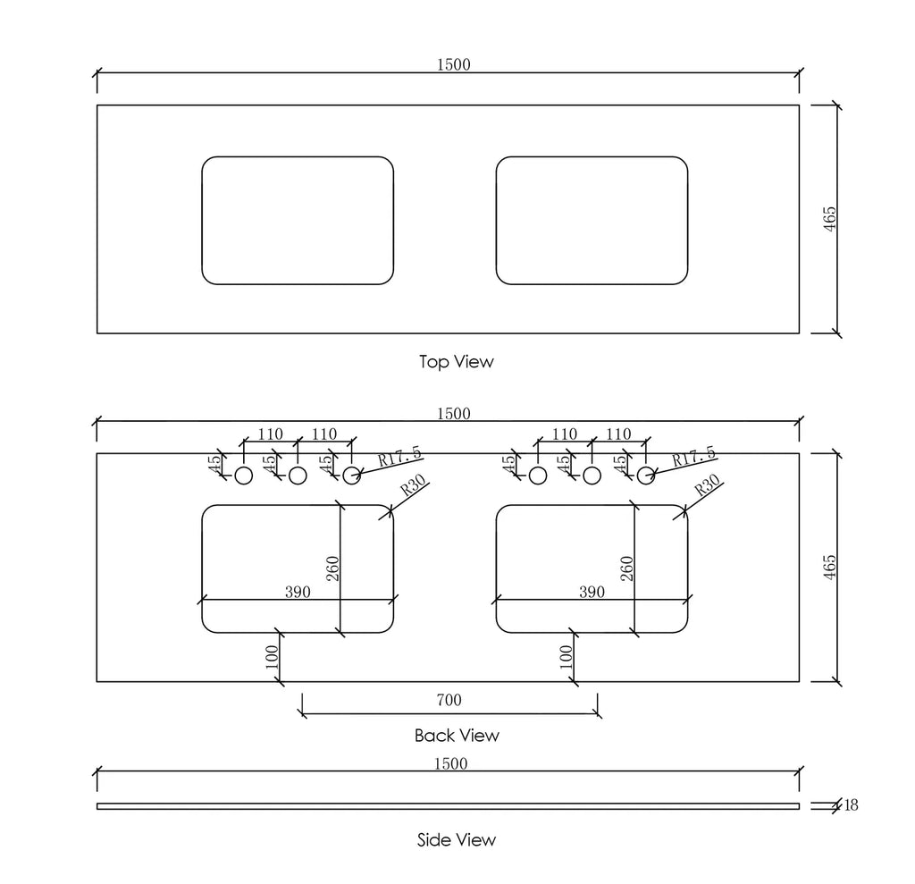 Otti Australia | Bench top with undermounted basin 1500mm selections - Hera Bathware