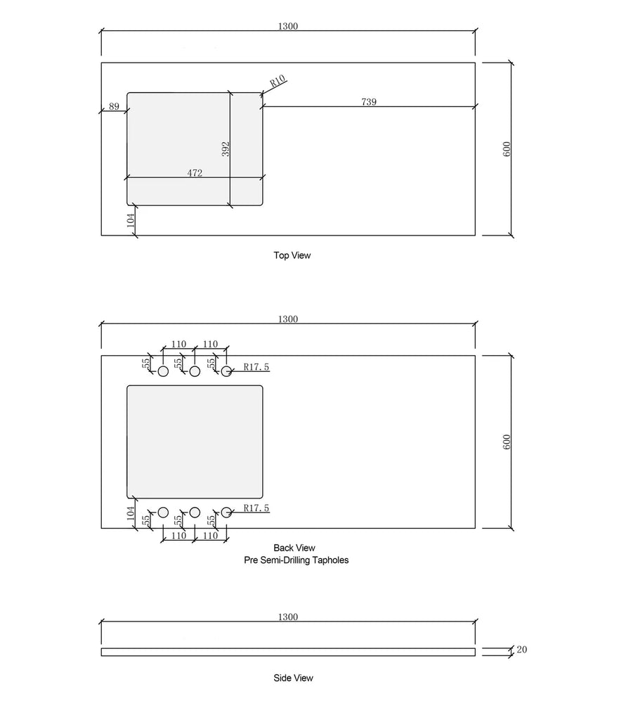 NOOSA WHITE BASE LAUNDRY CABINET WITH STONE TOP AND SINK 1300X600X900MM - Hera Bathware