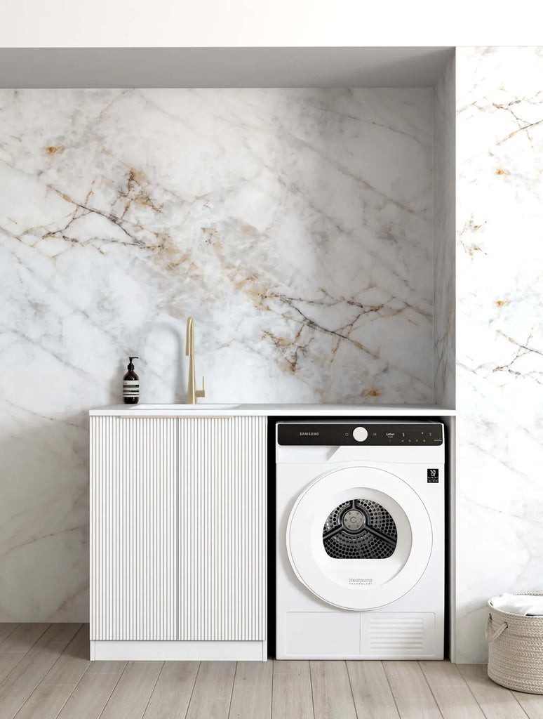 BONDI WHITE BASE LAUNDRY CABINET WITH STONE TOP AND SINK 1300X600X900MM