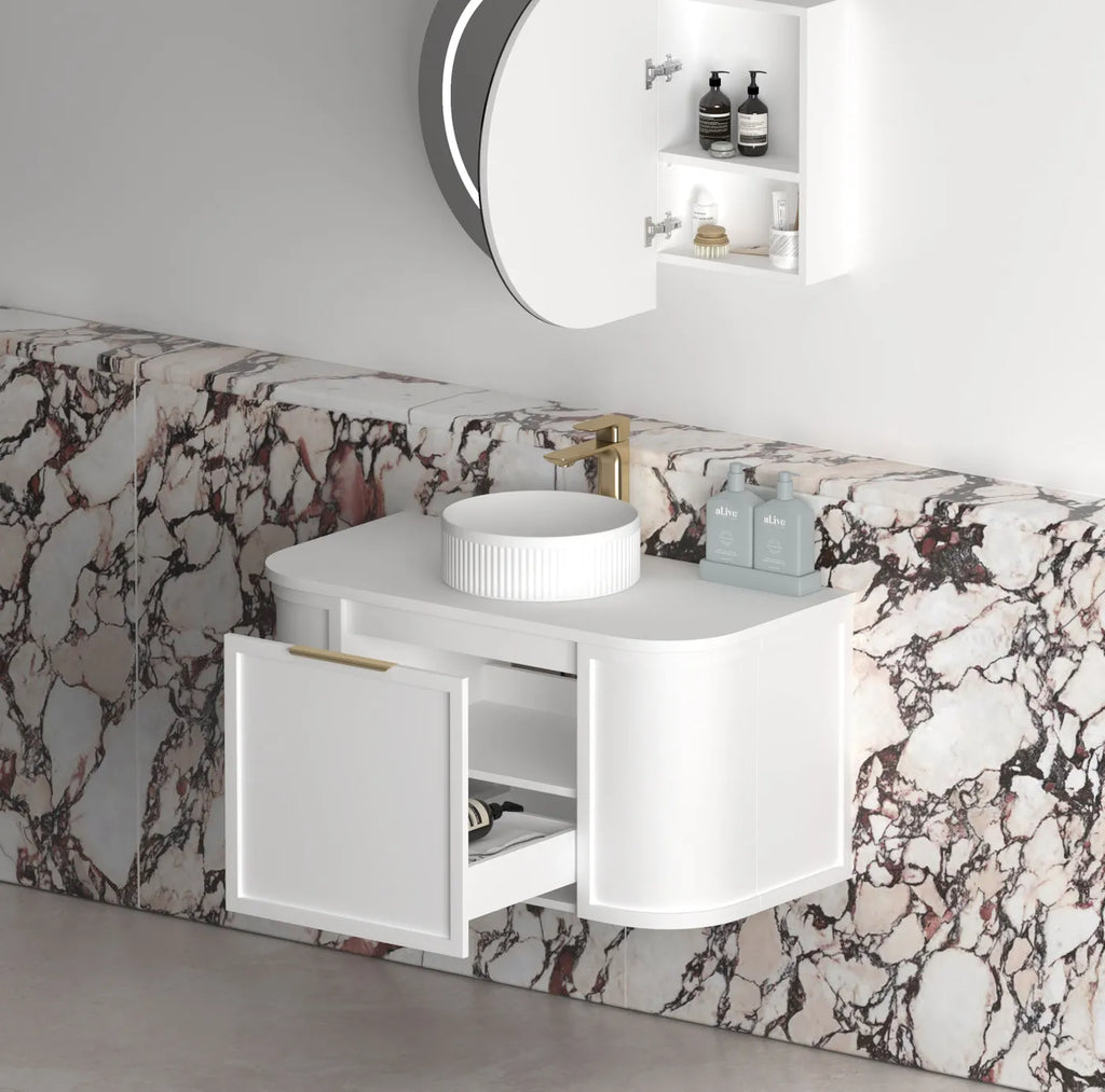 Pre-Order Only | HAMPSHIRE 900mm Satin White Wall Hung Vanity - Hera Bathware