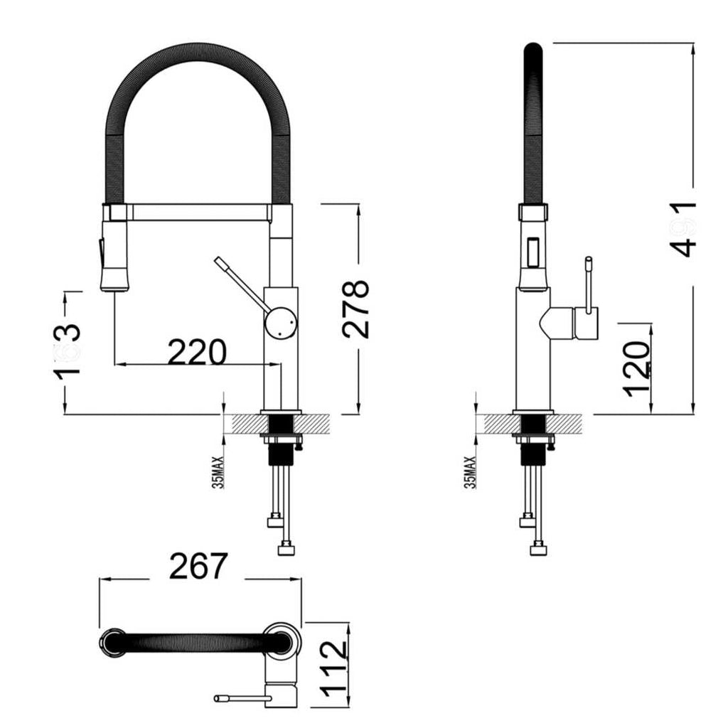 FELIX Kitchen Mixer - Matte Black and Chrome - Hera BathwareMatte Black