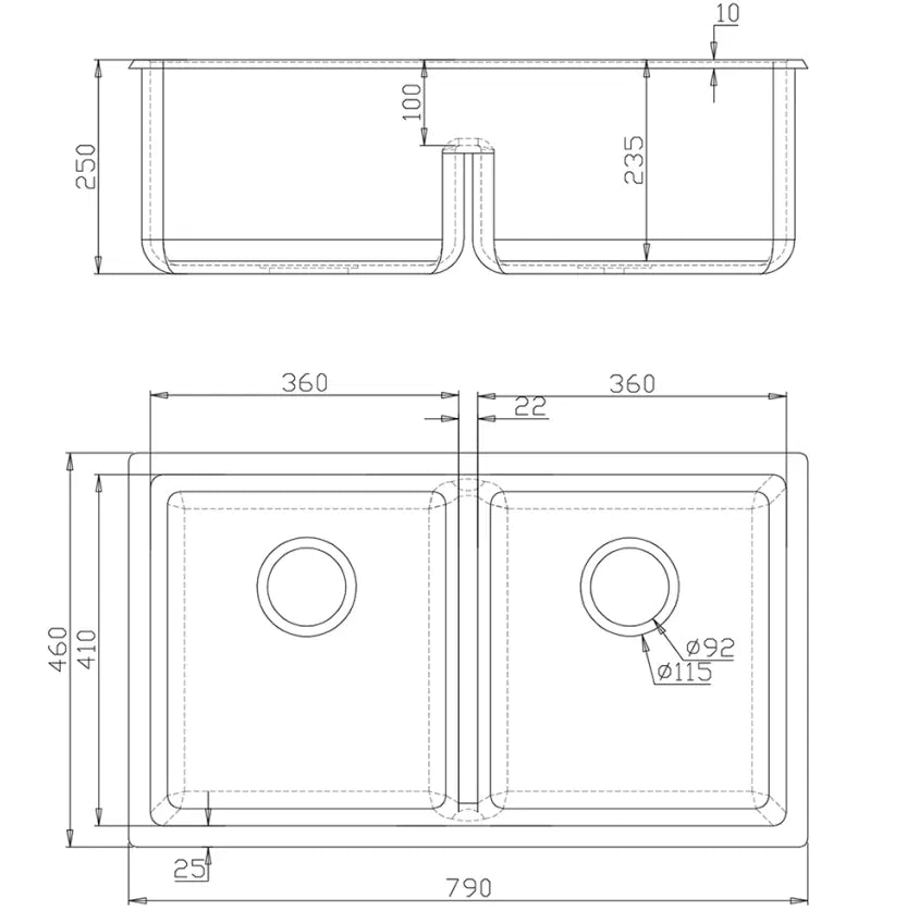 Fomos Granite Kitchen Sinks 790x460mm | Bella Vista - Hera Bathware X Bella Vista SNK - 7946DBL - BLK | 790x460mm Double BowlBlack Granite