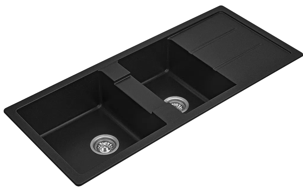 Fomos Granite Kitchen Sinks with Drainer | Bella Vista - Hera Bathware X Bella Vista SNK - 11650DN - BLK | 1160 x 500mmBlack Granite