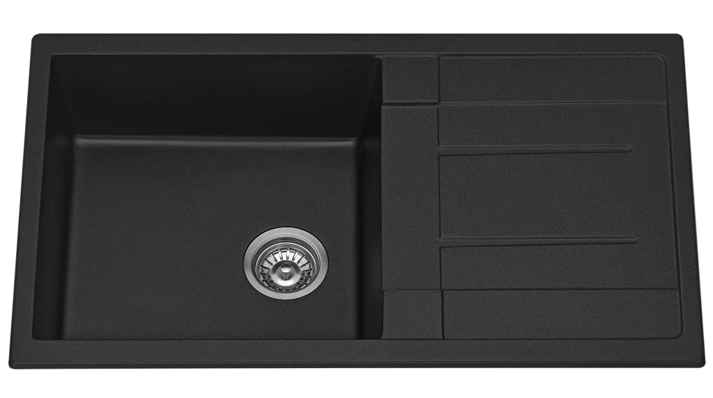 Fomos Granite Kitchen Sinks with Drainer | Bella Vista - Hera Bathware X Bella Vista SNK - 11650DN - BLK | 1160 x 500mmBlack Granite