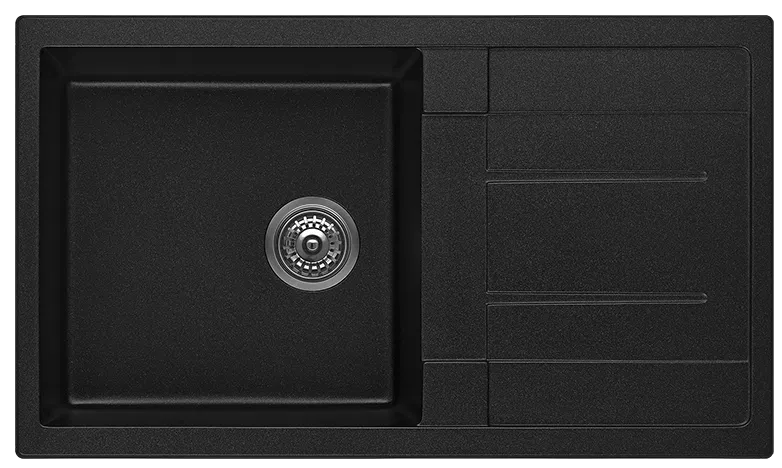 Fomos Granite Kitchen Sinks with Drainer | Bella Vista - Hera Bathware X Bella Vista SNK - 7744 - D - BLK | 770 x 440mmBlack Granite