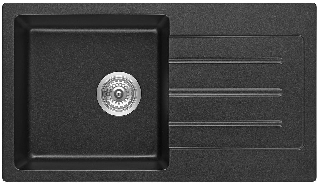 Fomos Granite Kitchen Sinks with Drainer | Bella Vista - Hera Bathware X Bella Vista SNK - 7744 - D - BLK | 770 x 440mmBlack Granite