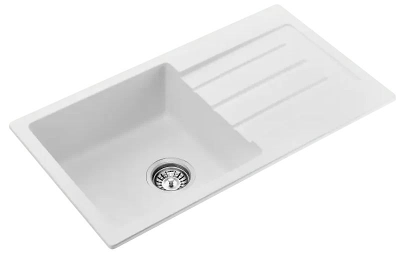 Fomos Granite Kitchen Sinks with Drainer | Bella Vista - Hera Bathware X Bella Vista SNK - 7744 - D - WHT | 770 x 440mmWhite Granite