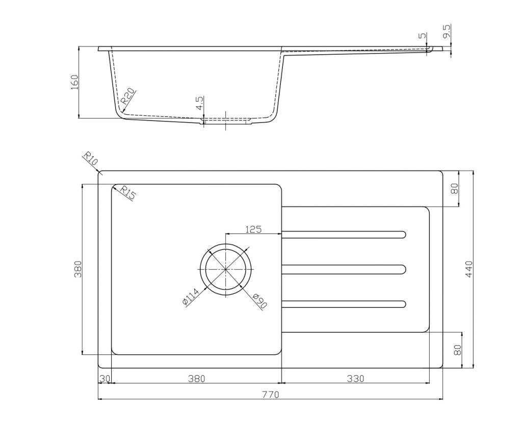 Fomos Granite Kitchen Sinks with Drainer | Bella Vista - Hera Bathware X Bella Vista SNK - 7744 - D - WHT | 770 x 440mmWhite Granite