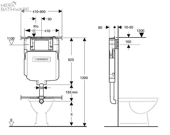 GEBERIT Sigma 8 Concealed cistern (for floor pan) - Hera Bathware