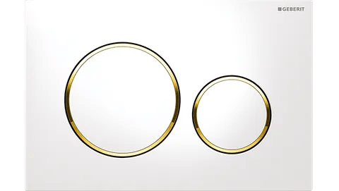 Geberit Sigma8 Dual - flush Selection - Hera BathwareRound SIGMA20 White with Gold Trim