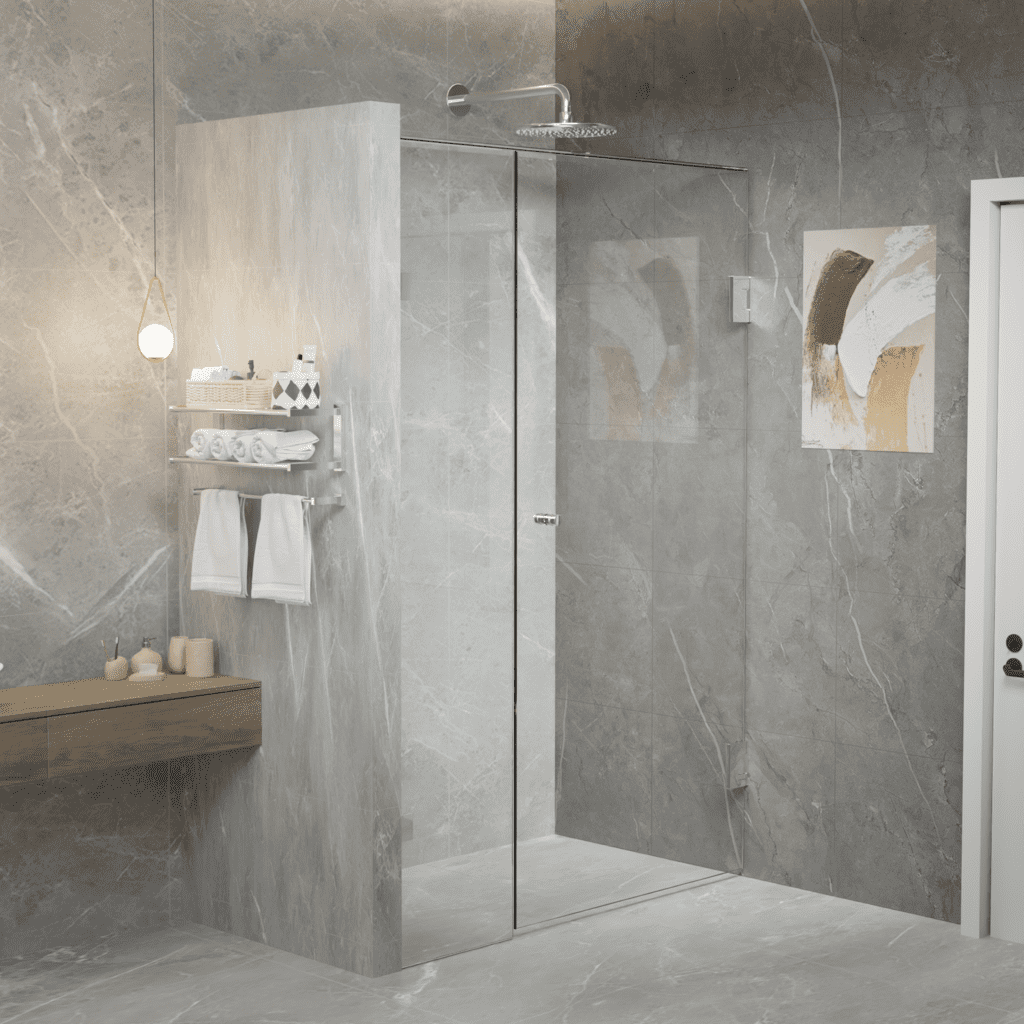 Gem Series (A) Fully Frameless Shower Screen (Door hinges on wall) Front Glass - Hera Bathware778 - 1000mmChrome