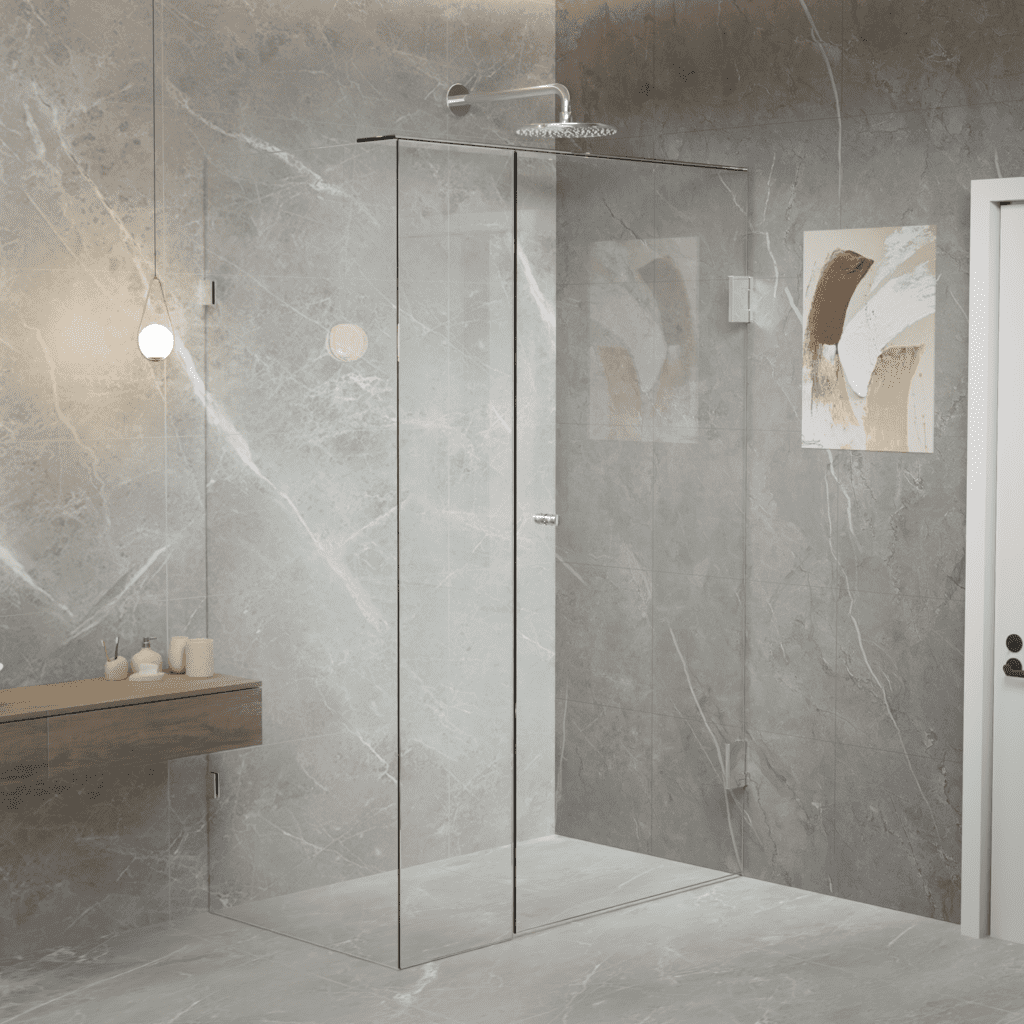 Gem Series (A) Fully Frameless Shower Screen (Door hinges on wall) Front Glass - Hera Bathware778 - 1000mmChrome