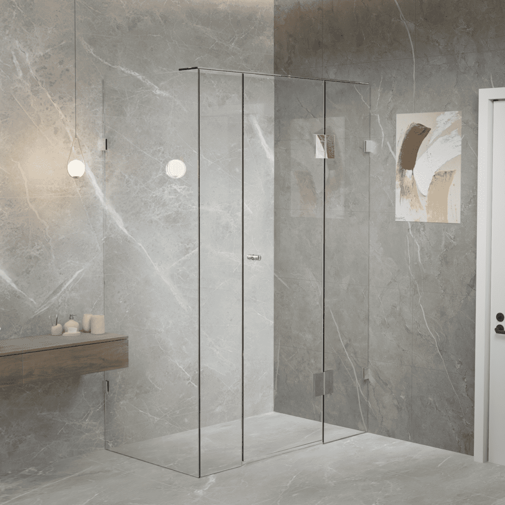 Gem Series (B) Fully Frameless Shower Screen (Door in Middle) Front Glass - Hera Bathware915 - 1200mmChrome