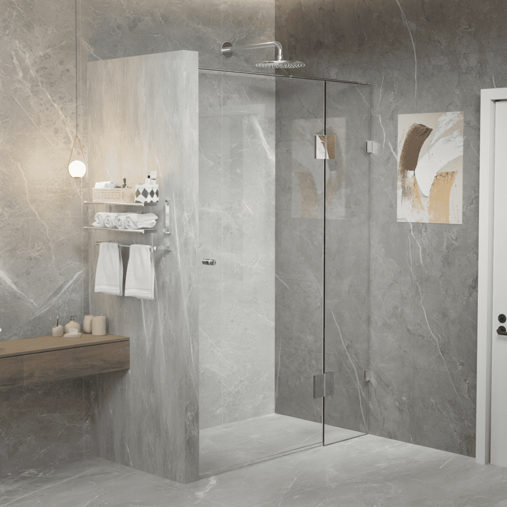Gem Series (C) Fully Frameless Shower Screen (Door hinged to Fixed Glass) Front Glass - Hera Bathware745 - 1000mmChrome