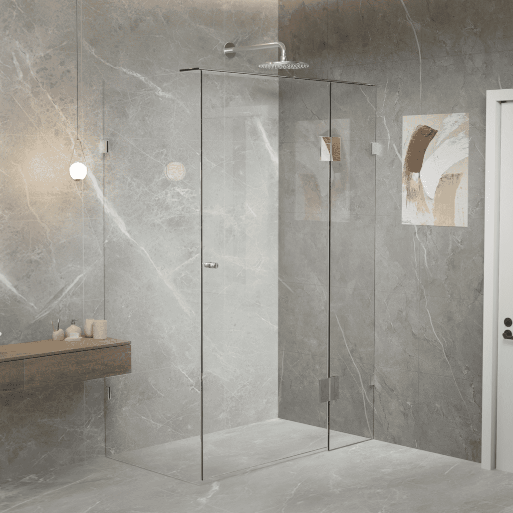 Gem Series (C) Fully Frameless Shower Screen (Door hinged to Fixed Glass) Front Glass - Hera Bathware745 - 1000mmChrome
