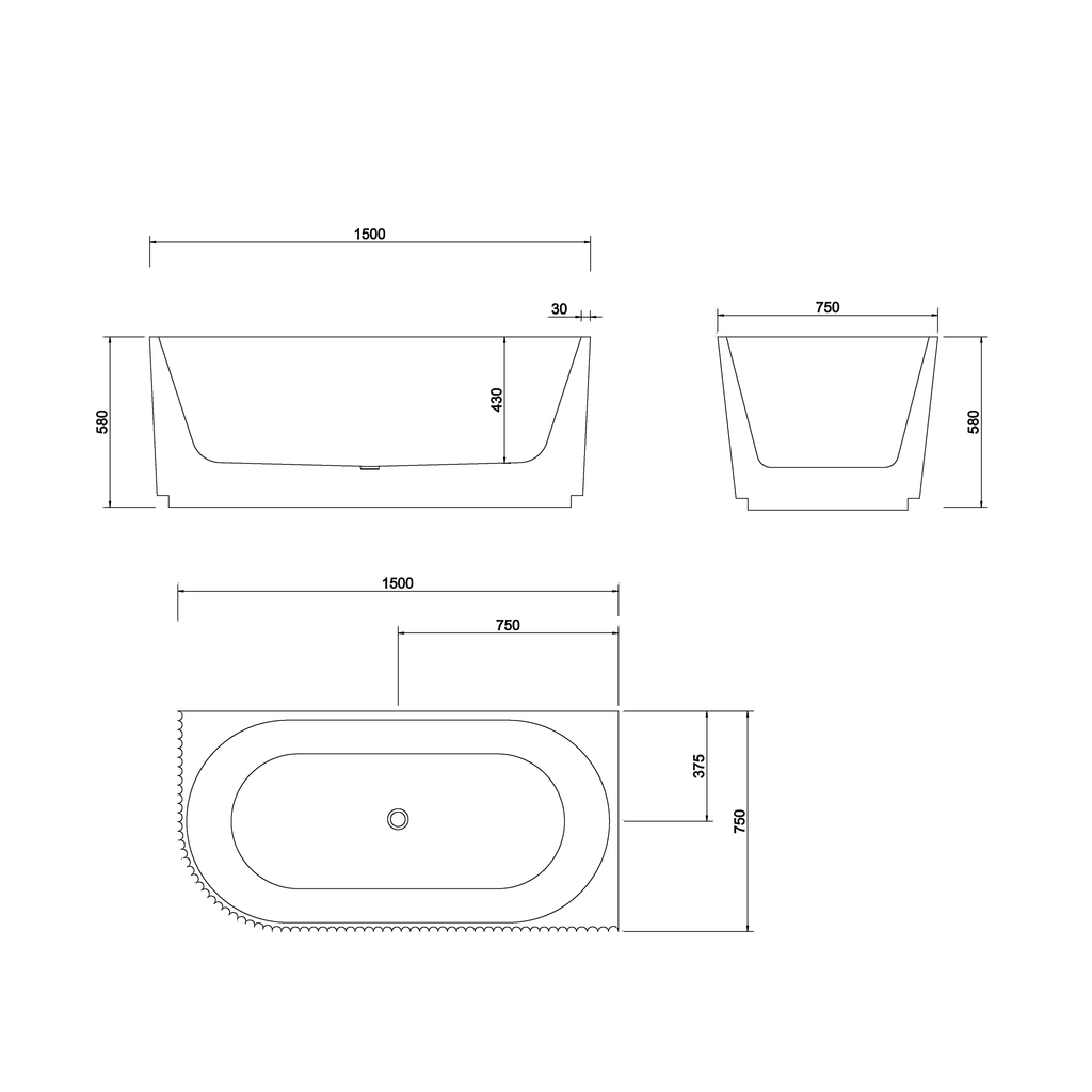 Genova Right Corner Bathtub - Hera Bathware1500mmGloss White