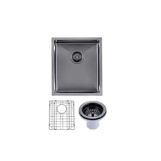 Gun Metal Grey 390x450x215mm 1.2mm Handmade Top/Undermount Single Bowl Kitchen Sink - Hera BathwareGun Metal