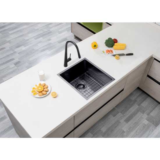 Gun Metal Grey 390x450x215mm 1.2mm Handmade Top/Undermount Single Bowl Kitchen Sink - Hera BathwareGun Metal