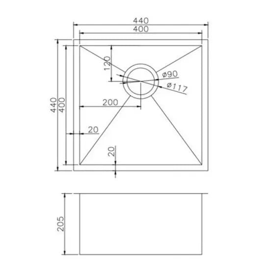 Gun Metal Grey 440x440x205mm Satin Stainless Steel Handmade Single Bowl Sink for Flush Mount and Undermount - Hera BathwareGun Metal