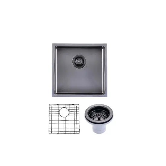 Gun Metal Grey 440x440x205mm Satin Stainless Steel Handmade Single Bowl Sink for Flush Mount and Undermount - Hera BathwareGun Metal