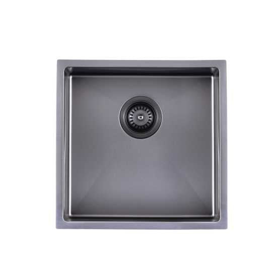 Gun Metal Grey 440x440x205mm Satin Stainless Steel Handmade Single Bowl Sink for Flush Mount and Undermount - Hera BathwareGun Metal