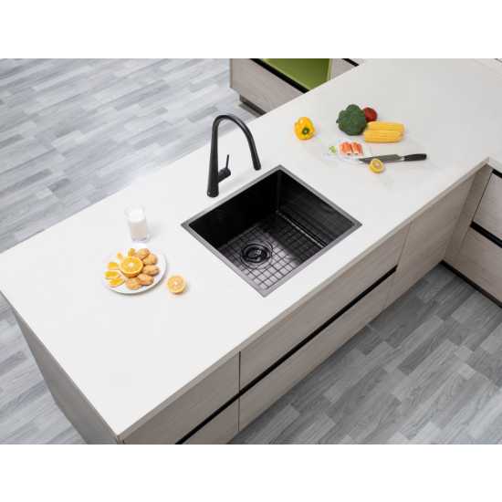 Gun Metal Grey 490x440x230mm 1.2mm Handmade Top/Undermount Single Bowl Kitchen/Laundry Sink - Hera BathwareGun Metal