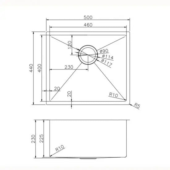 Gun Metal Grey 490x440x230mm 1.2mm Handmade Top/Undermount Single Bowl Kitchen/Laundry Sink - Hera BathwareGun Metal